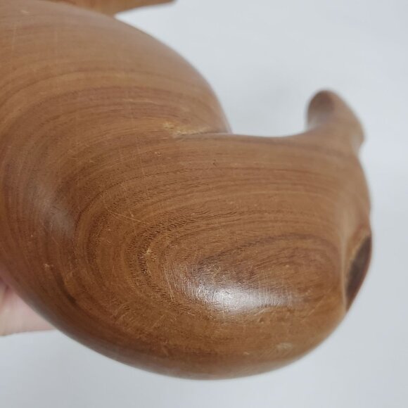 Vintage Hand-Carved Teak Rhino Figurine – Mid-Century Safari Animal Sculpture - Picture 10 of 13